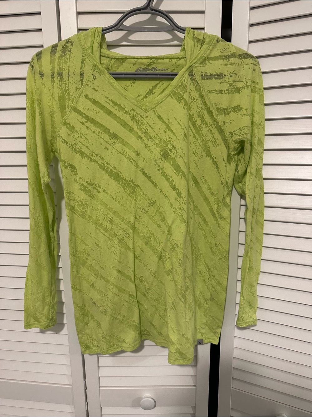 Eddie Bauer Lime Green Hooded Lightweight Long-Sleeve Tee Y2K